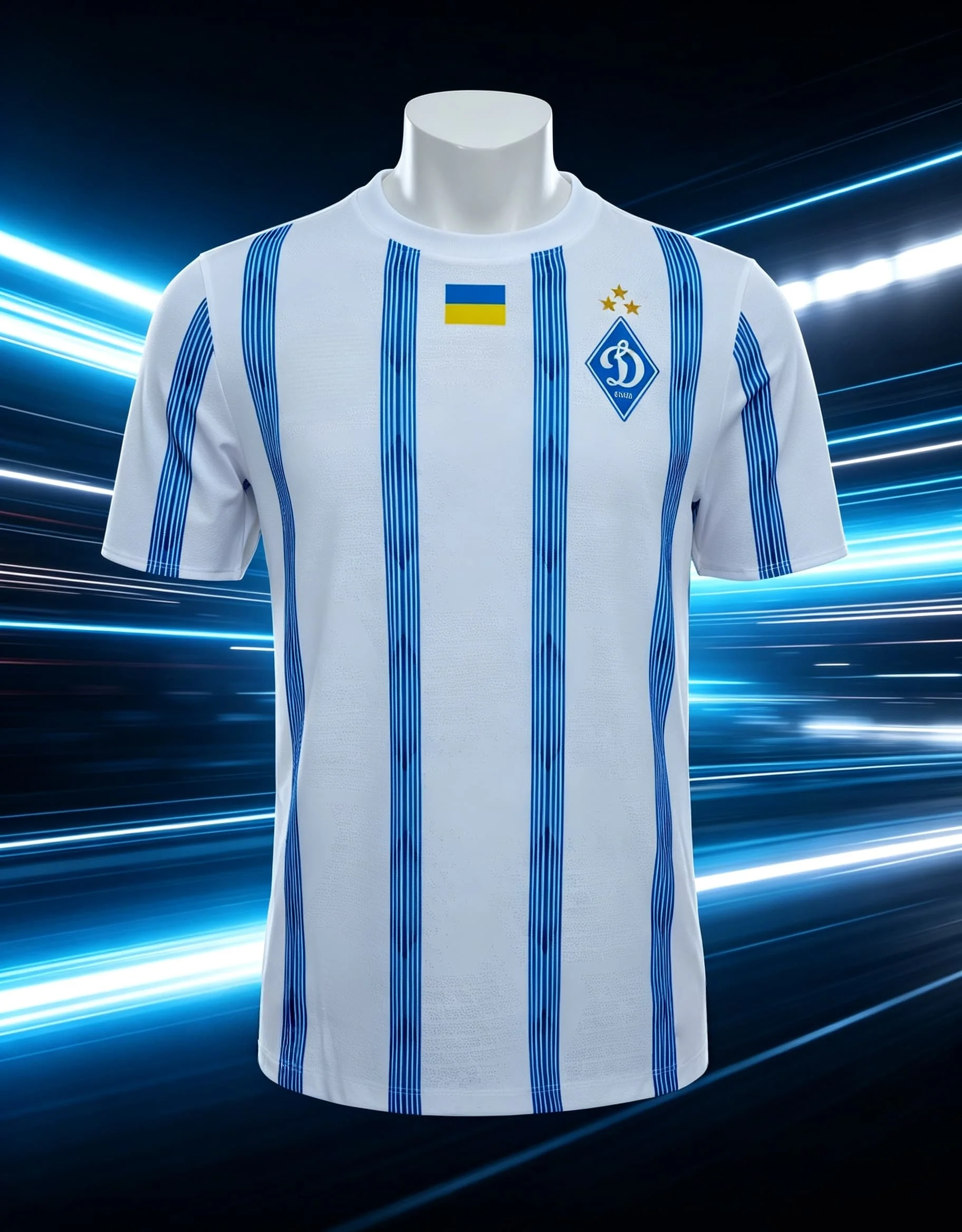 Men  Dynamo Kyiv Home Soccer Jersey White Blue Striped Short Sleeve Football Shirt Quick Dry Fan Sports Uniform Family Matching