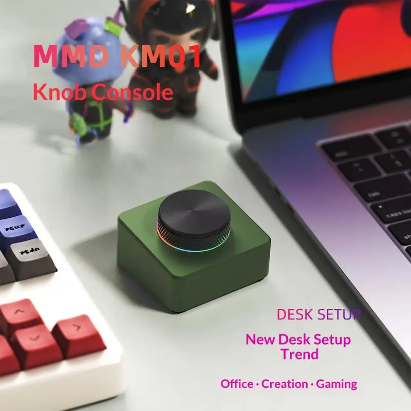 MMD KM01 Mini Wireless Multimedia Keyboard Control Knob CNC Aluminum Tri-Mode Bluetooth 2.4G Volume Controller RGB Light Dial