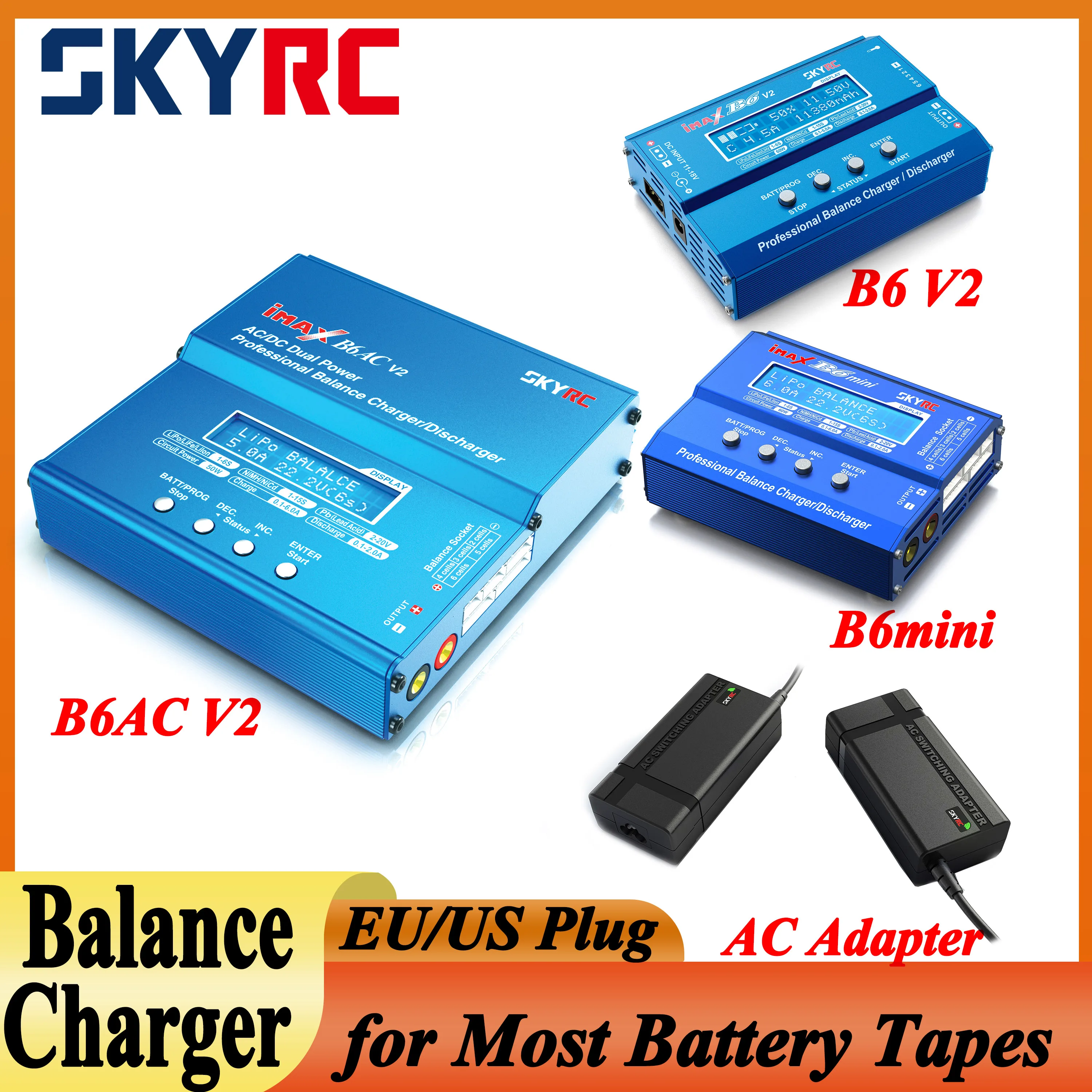 SKYRC Charger IMAX B6 B6AC Balance Battery Charger Discharger PSU-60W AC Power Supply Adapter EU/US Plug for Most Battery Types