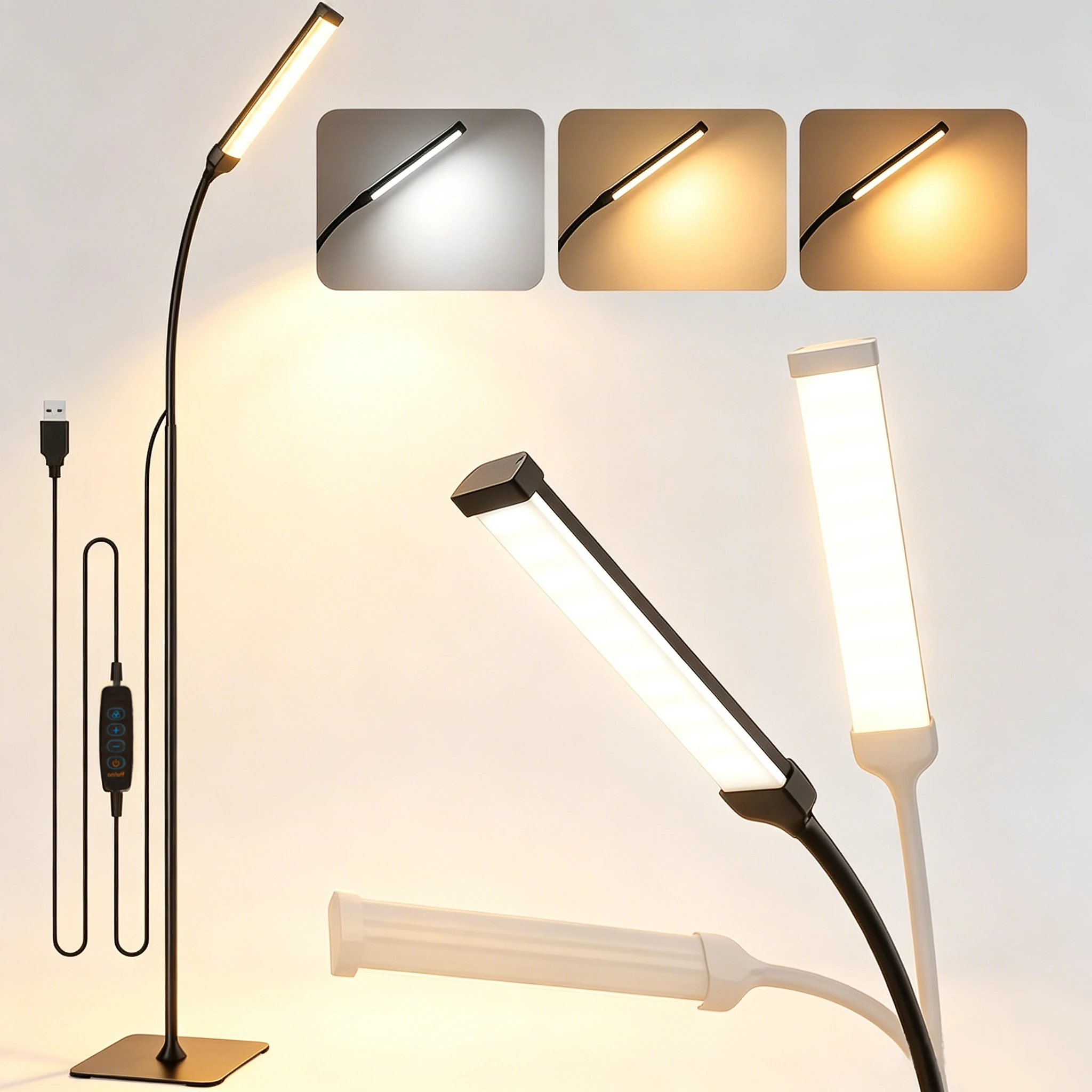 LED Floor Lamp Changeable Reading Lamp 3000K-6000K 10 Brightness Levels Flexible Gooseneck Adjustable for Living Room Bedroom