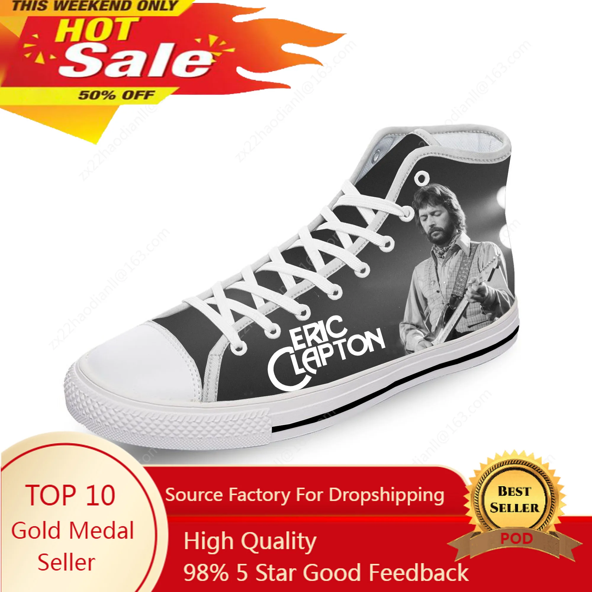 Eric Clapton High Top Sneakers Mens Womens Teenager Casual Shoes Canvas Running Shoes 3D Print Breathable Lightweight Shoe White