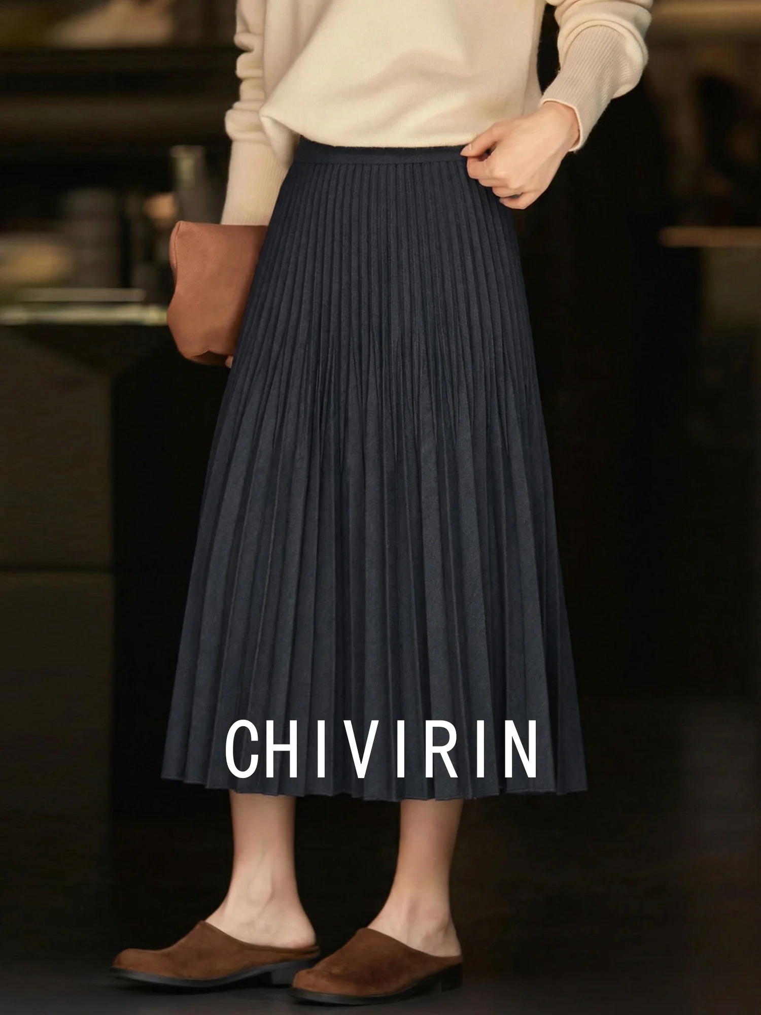 

Юбка Chivirin весна 2026: женская плиссированная миди-юбка с высокой талией, стройнящая, А-силуэт, повседневная, удобная, дышащая