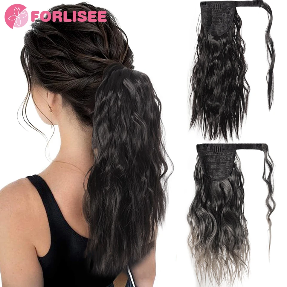 Synthetic Long Corn Ponytail Wrap Around Ponytail Clip In Hair Extensions Hairpiece Headwear Hair 16INCH