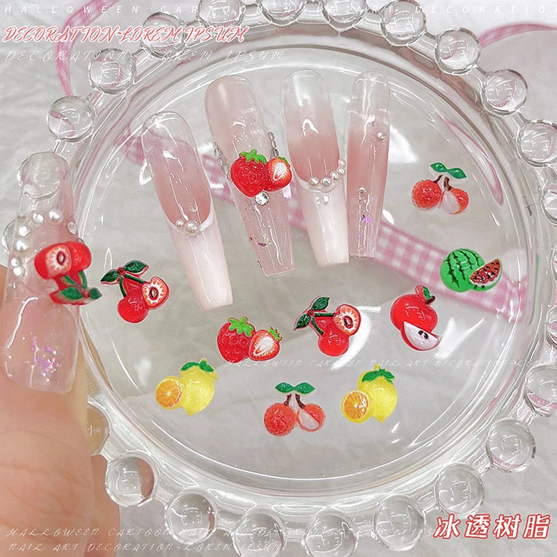 24 SZT. Akcesoria do zdobienia paznokci 3D z akrylu w kształcie owoców: truskawki, wiśnie, cytryny, jabłka - ozdoby do manicure i dekoracji paznokci