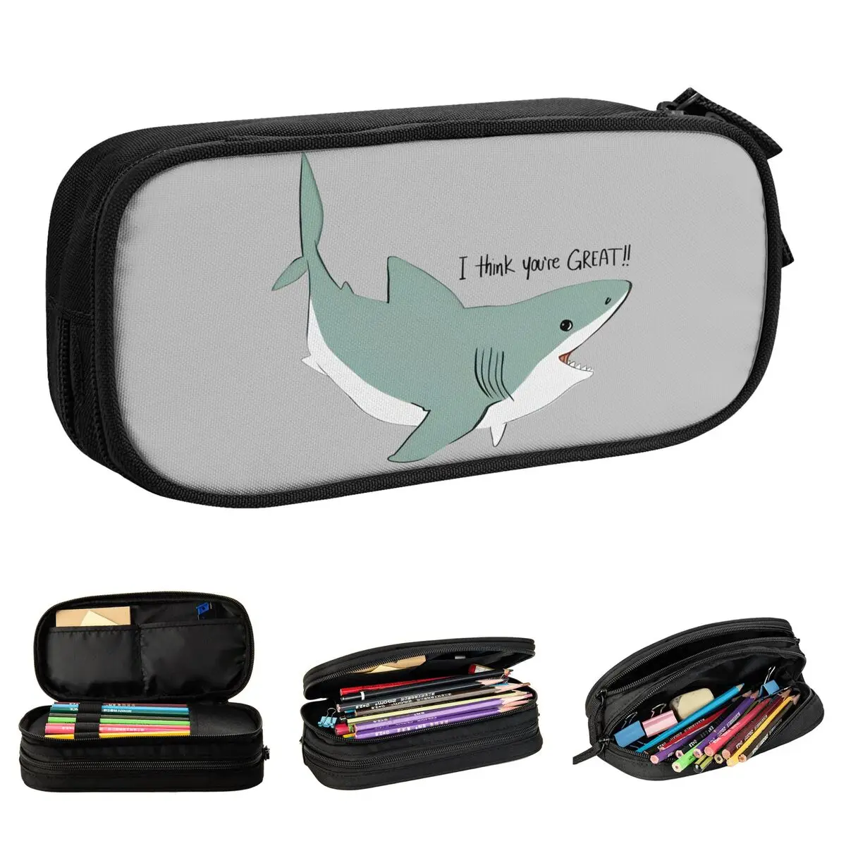 I Think You're GREAT Shark Pencil Case Classic Pen Bag Girl Boy Big Capacity Students School Gift Pencilcases