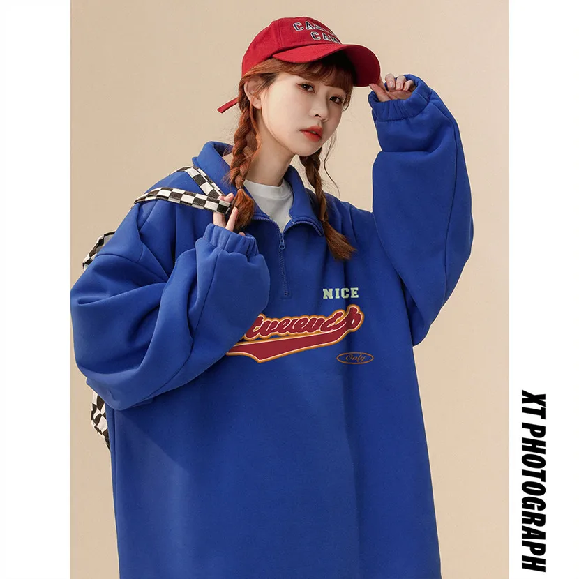 

Semi-Zipper Hoodie Men's Spring Autumn New Simple Loose Couple Top Letter Print Casual Clothes Autumn Outerwear