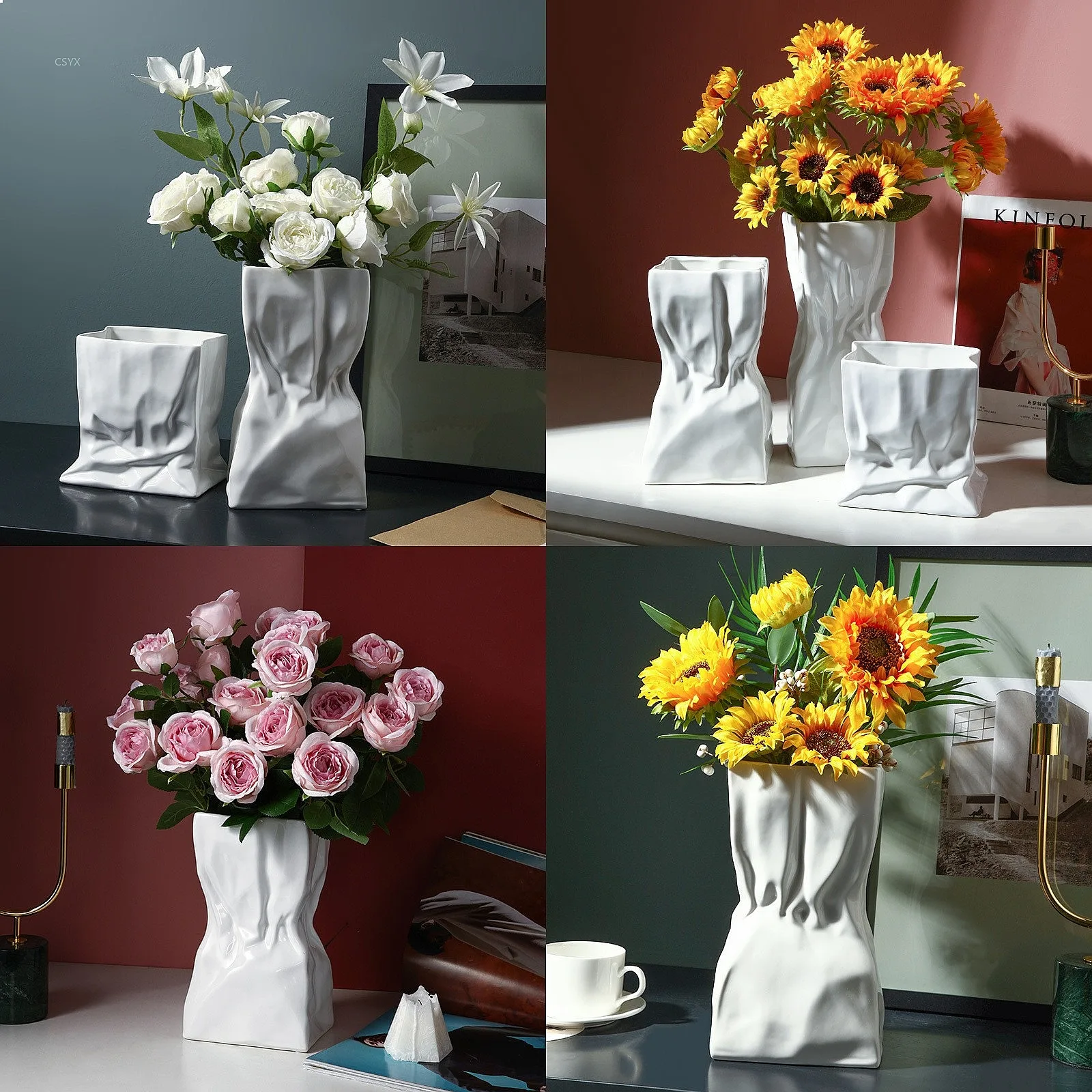 Elegant White Ceramic Vase for Home Living Room Table Decor Creative Flower Arrangement Centerpiece
