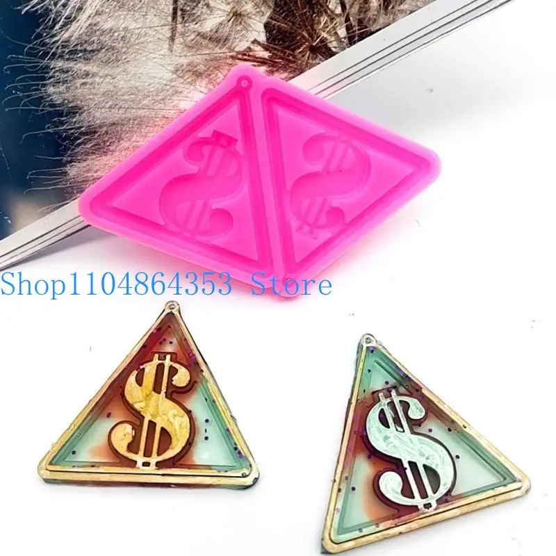 652F Silicone Pendant Mold Clay Molds Triangular Dollar Shaped Silicone Keychain Moulds with Holes Gift for Hand Making Lover