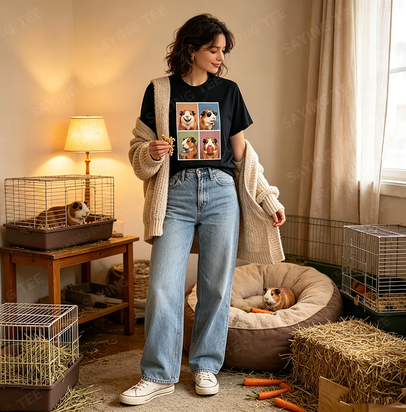 Meerschweinchen Lustiges Meerschweinchen-T-Shirt Y2k Niedliche Damen- und Herrenmode Streetwear Kleidung Humor Tierdruck Ästhetisches T-Shirt Geschenk – Detail 3