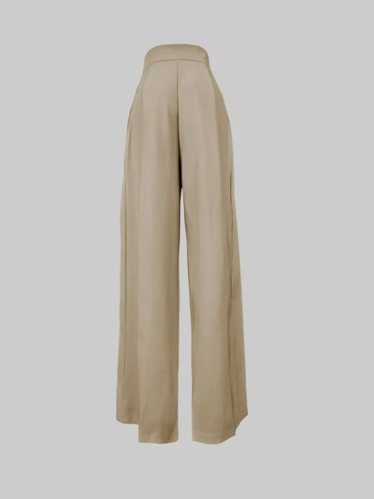 Female Stylish Solid Color Pleated Wide Leg Pants 2025 New Autumn Loose Casual High Waisted Trousers Bottoms No Belt