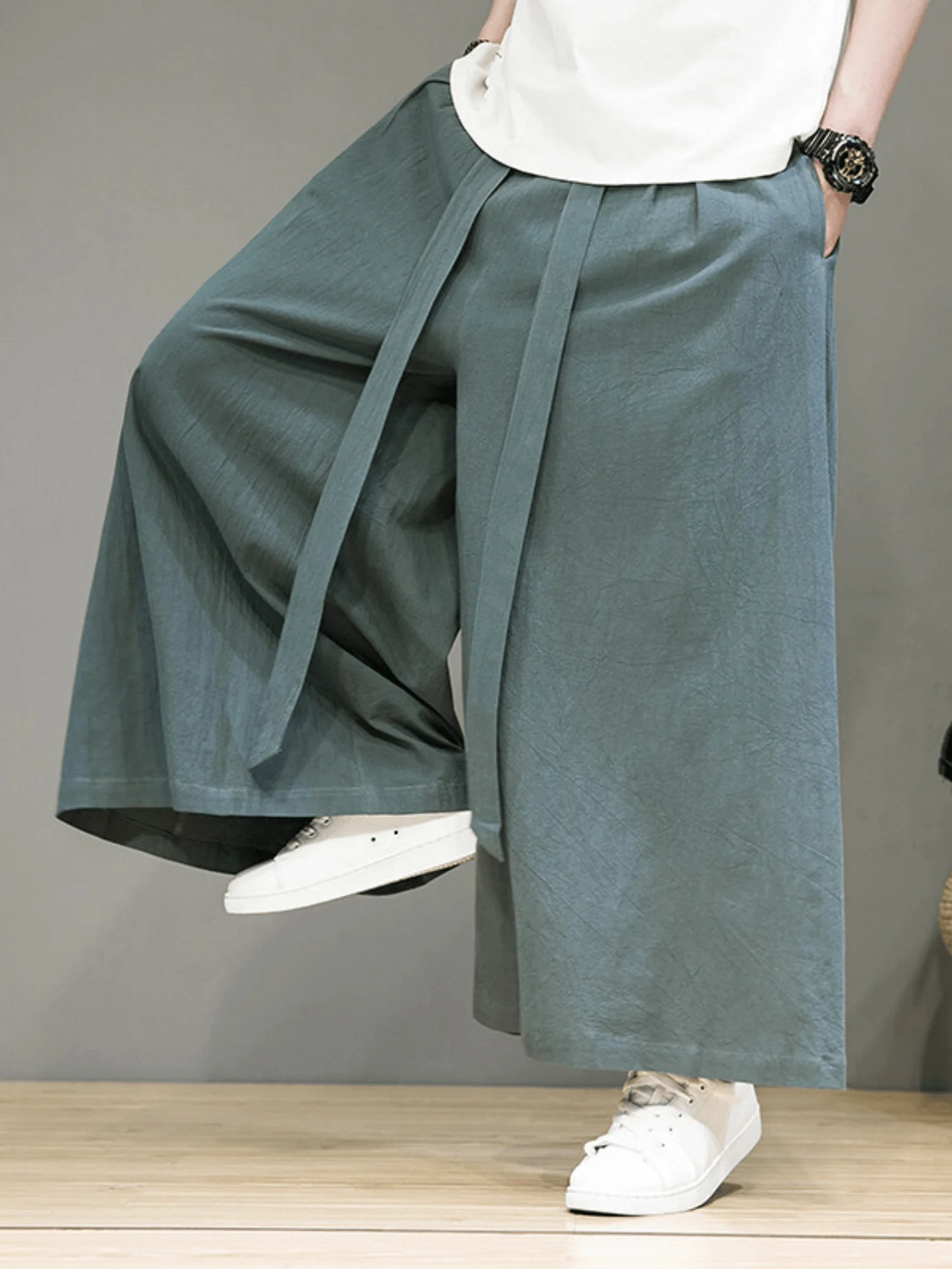 

Новые китайские хлопковые льняные свободные повседневные брюки с широкими штанинами для мужчин, в стиле Тан, Ханьфу, больших размеров, прямые, длинные