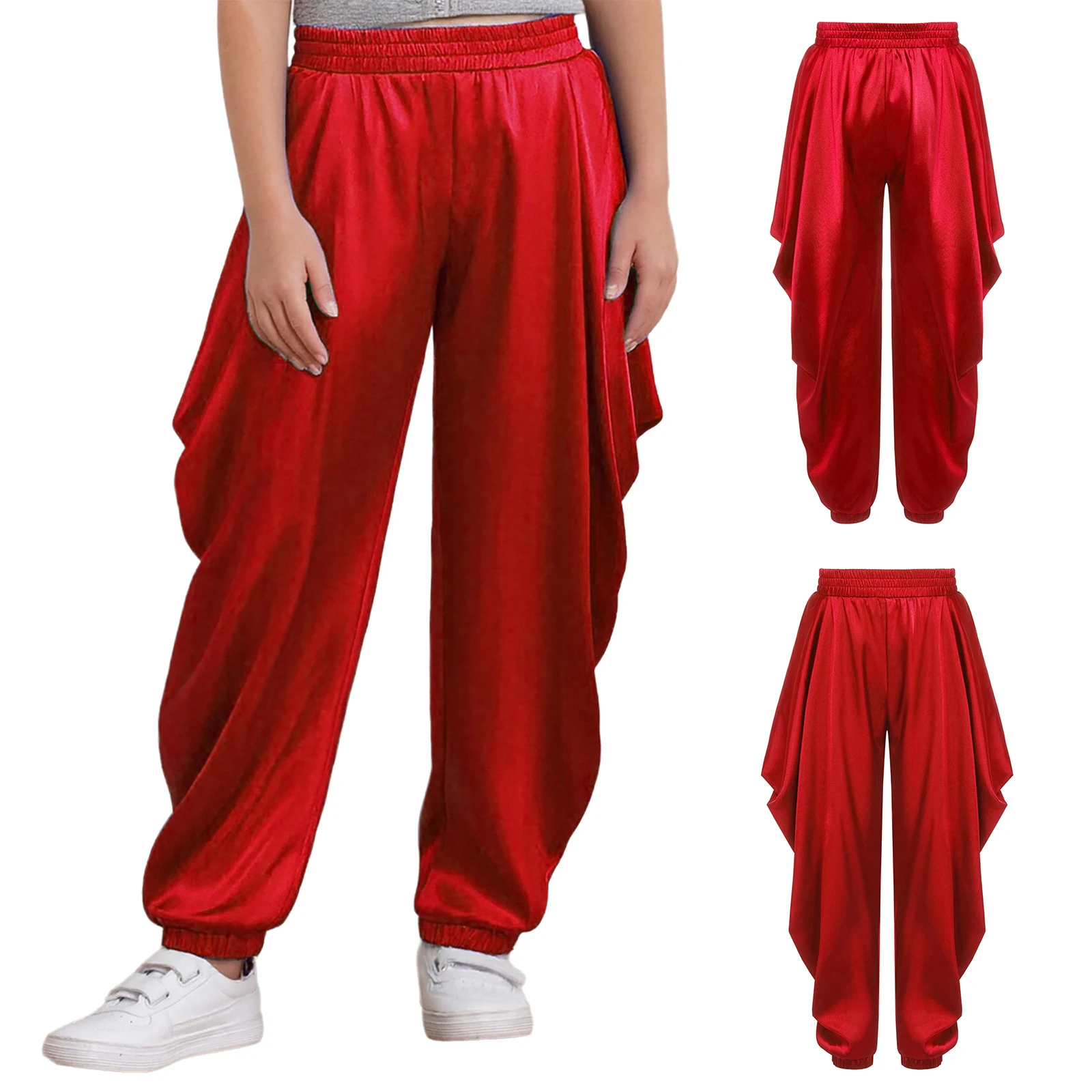 

Детские атласные шаровары в этническом стиле для мальчиков, шаровары для вечеринки на Хэллоуин, брюки для танца живота, свободные мешковатые брюки с египетским фонариком