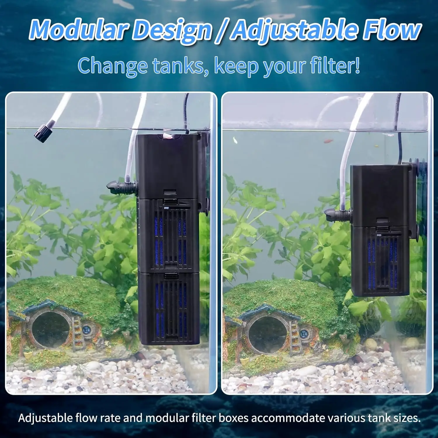 

Aquarium Filter Water Flow Adjustable for 55-200 Gallon Fish Turtle Tank 400GPH Biochemical Filtration·Factory Direct Sales