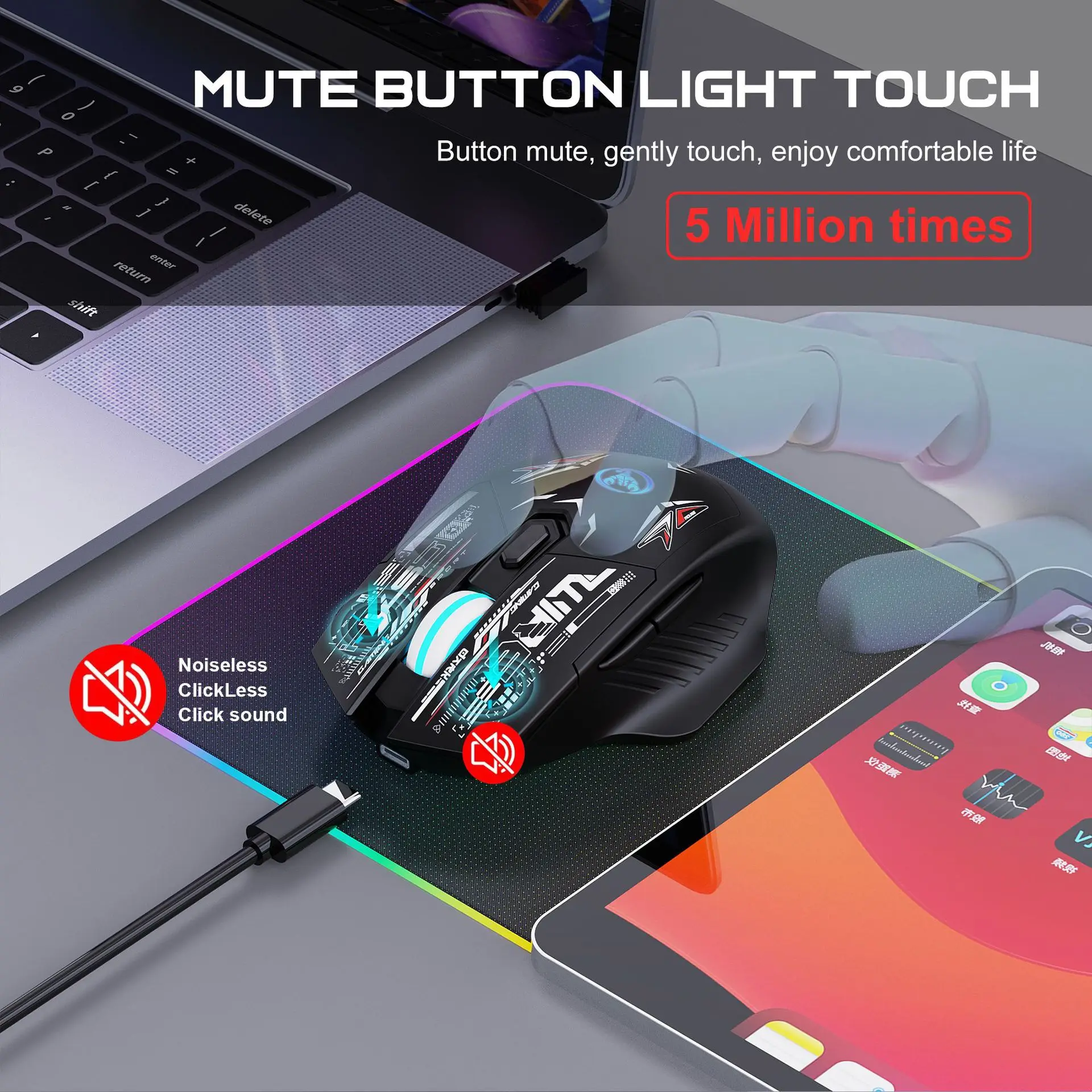 2025 New T38 Bluetooth Wireless Gaming Mouse Dual Mode USB Rechargeable Optical 2.4G Mice Ergonomic 6D Colourful Backlit Mouse