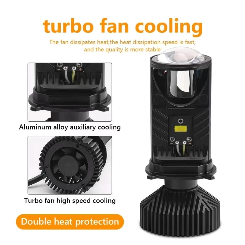Y6 H4 Projector Lens Headlight H4/9003/HB2 Car LED Headlight Canbus 6000K Hi/Lo Beam Mini Projector Turbo Fan Bulb For Car Motor