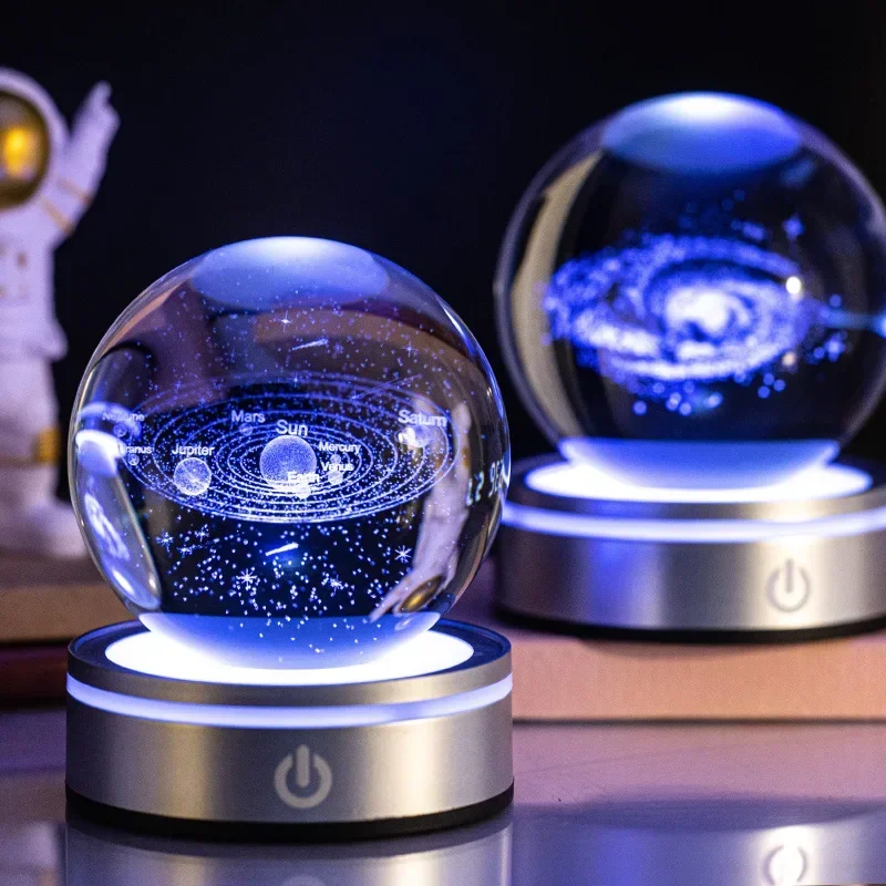 Crystal Ball Night Lights Glowing Planet Galaxy Astronaut 3D RGB Moon Table Lamp Atmosphere Lamp Tabletop Decorations Kid Gifts