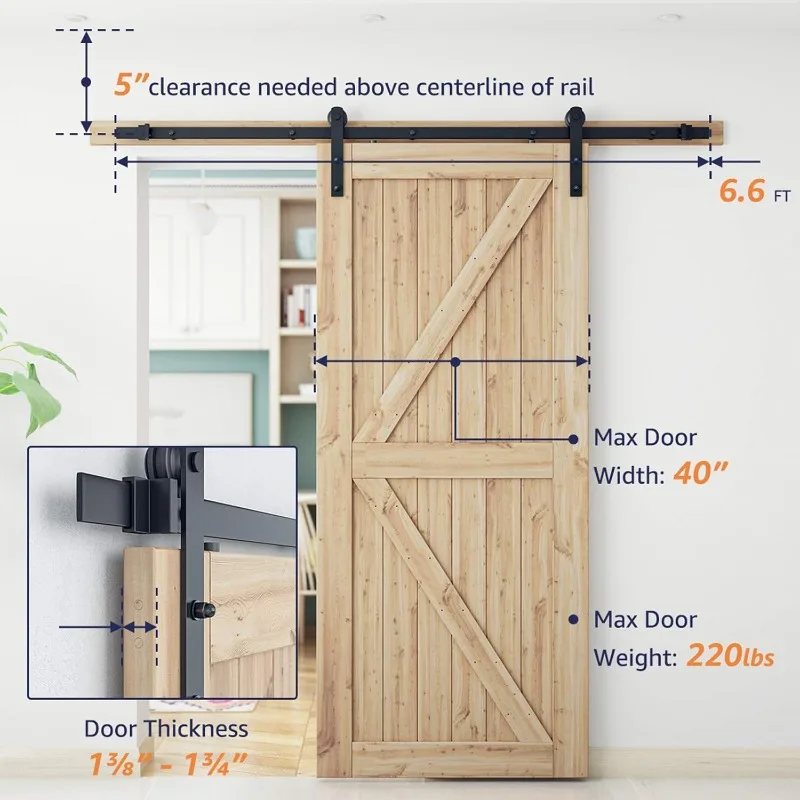 6.6ft barn door hardware kit, barn door track, sliding door hardware kit, smooth and quiet - easy to install