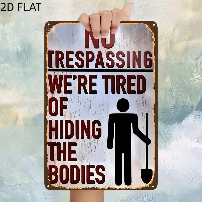 No Trespassing Humorous Vintage Metal Tin Sign - Retro Distressed Design with Shovel Man, Iron Material, Perfect for Home/Garden