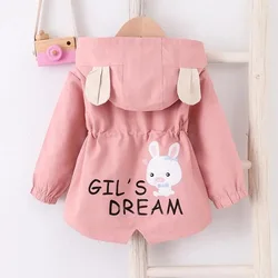 2-8 Years Baby Girls Jacket Spring And Autumn Casual Windbreaker Kids Outerwear Cute Rabbit Hooded Baby Coat Kids Clothes 2024