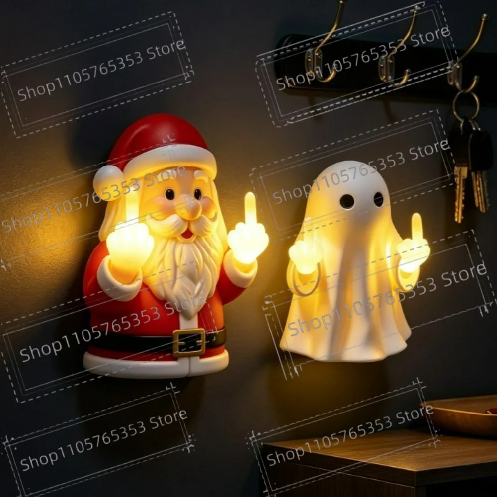 2026 Christmas Santa Halloween Ghost Middle Finger Glowing Night Light Resin Figurines Desk Decorative party Prop