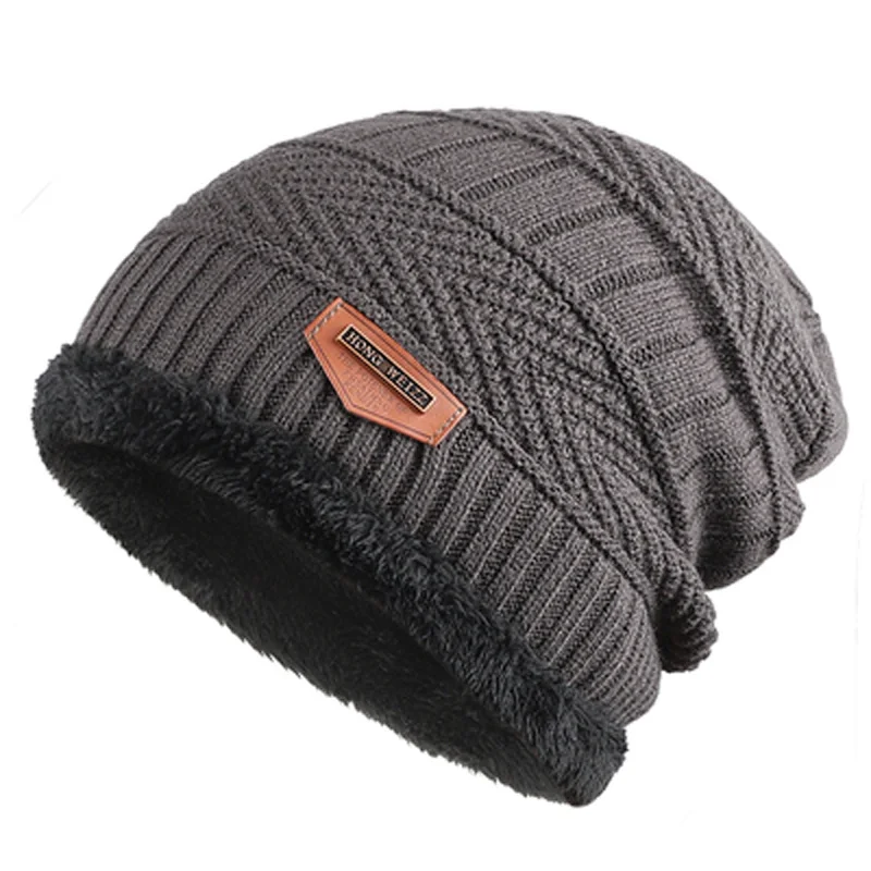 Men Winter Snow Hat Polyester Fleece Inside Thermal Slouchy Beanie Knit Skull Cap Outdoor Sports