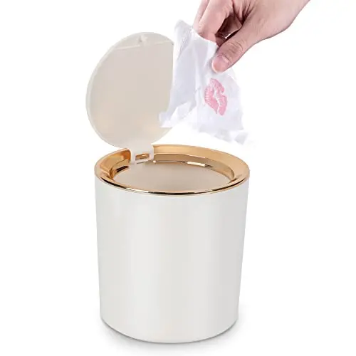 Mini Table Waste Bin with Lid, Table Top Rubbish Bin, Small Waste Paper Bin for Desk, Bathroom, Changing Table, Kitchen, 2.6 L