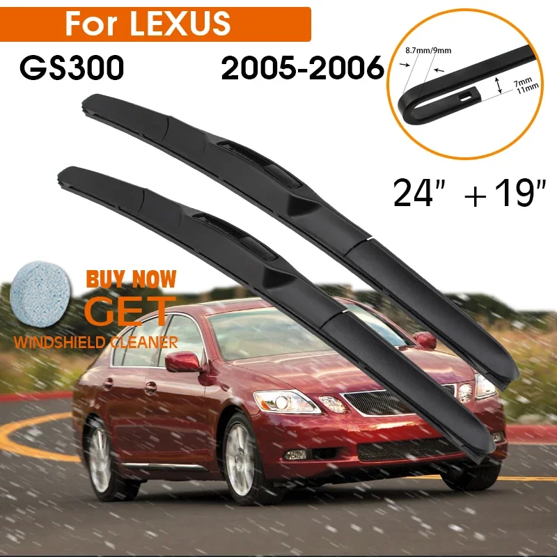 Balais d'essuie-glace pour LEXUS GS300 2005-2006, caoutchouc de pare-brise en silicone, recharge, essuie-glace de fenêtre avant, 24 + 19 po, LHD RHD, accessoires automobiles