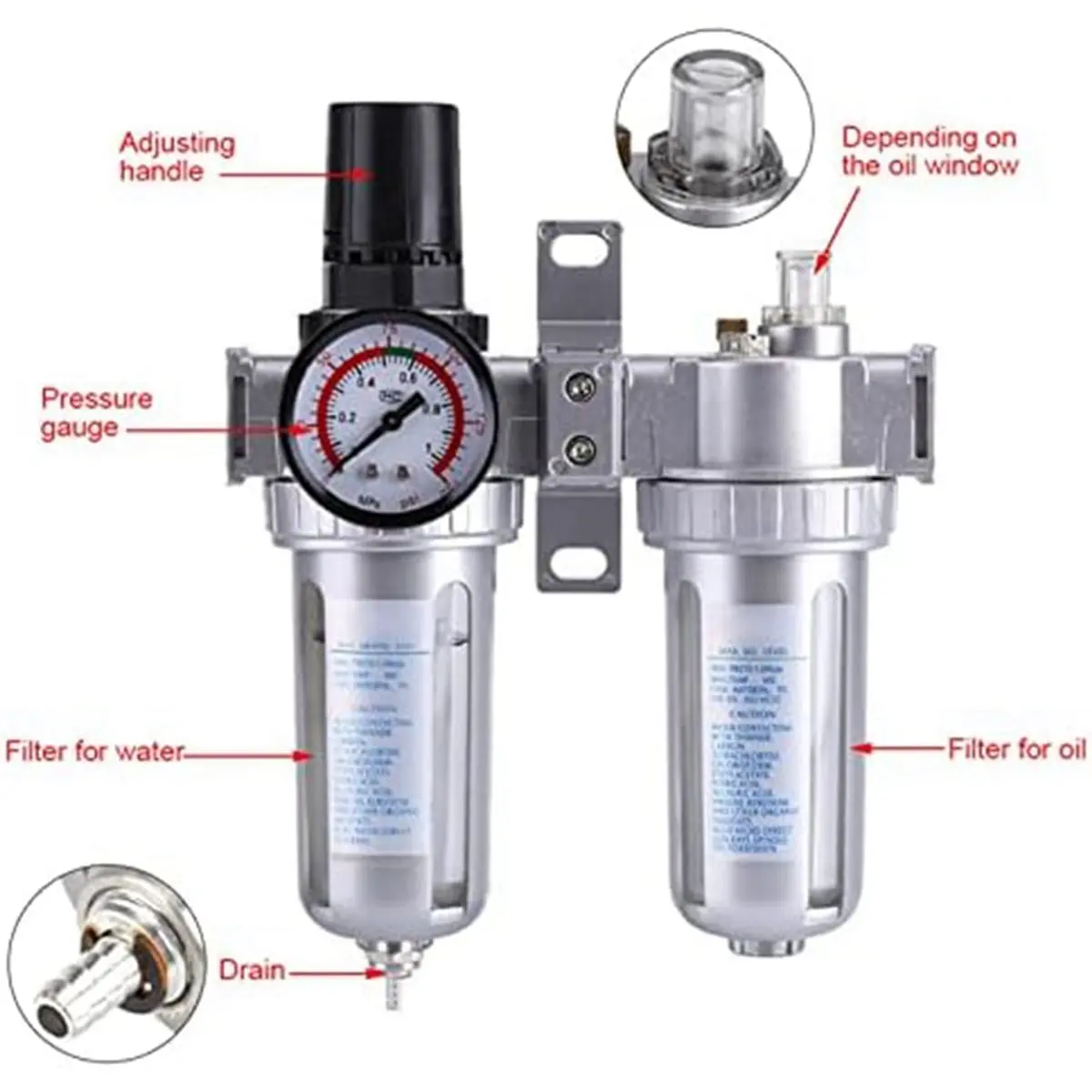 

2X Регулятор давления воздуха, фильтр-регулятор для воздушного компрессора, SFC300 3/8, осушитель-влагоотделитель для очистки воздуха