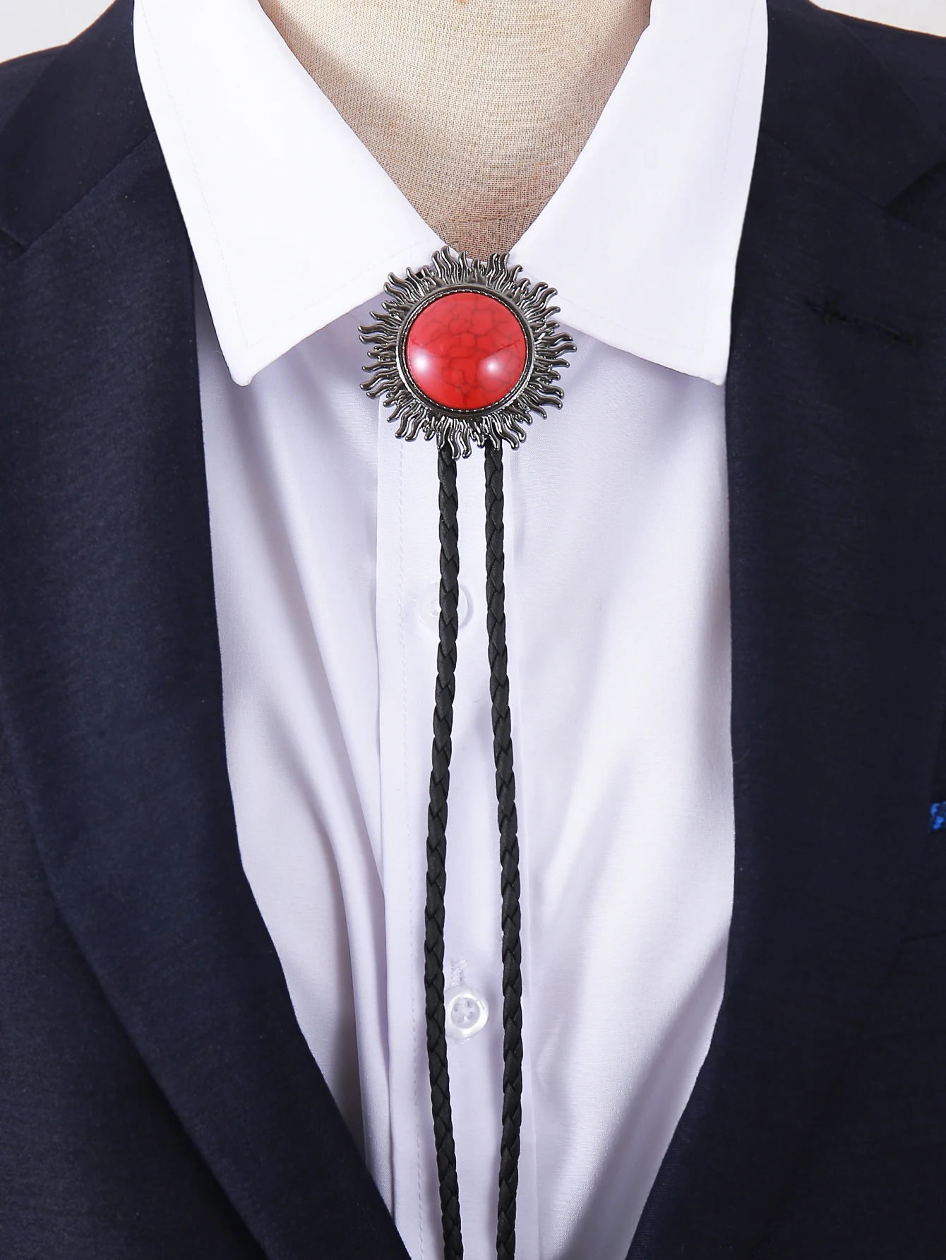 Sun Gemstone Bolo Tie,Western Cowboy Braided Rope Necktie,Vintage Turquoise Stone Bolo Tie for Men Shirt Collar Jewelry.