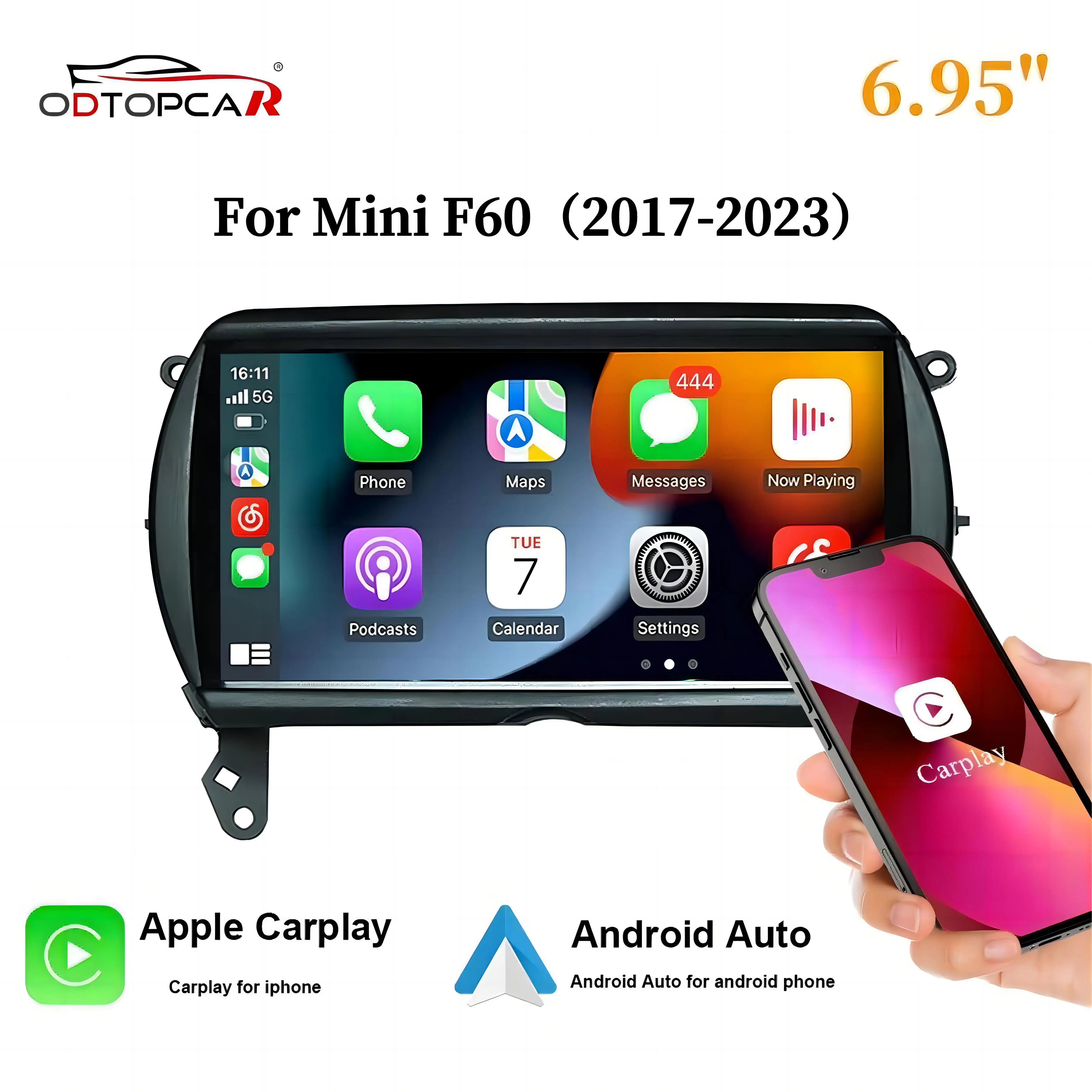 For Mini Cooper Radio F54/F55/F56/F57/F60 4+64GB 7” Touch Screen Stereo Upgrade Apple Carplay Android Auto Full Screen Navi Map