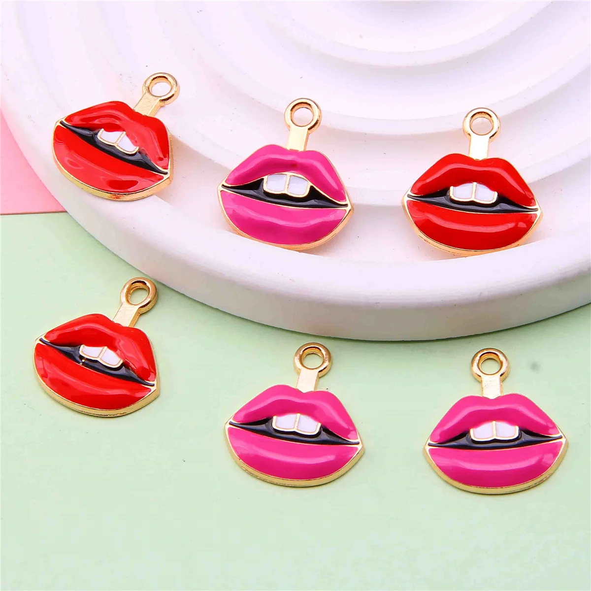6pcs Ballet dancer Women Lips Lipstick Charms Pendants Charm for Jewelry Making Earrings Necklace Bracelets DIY Crafts Ornament