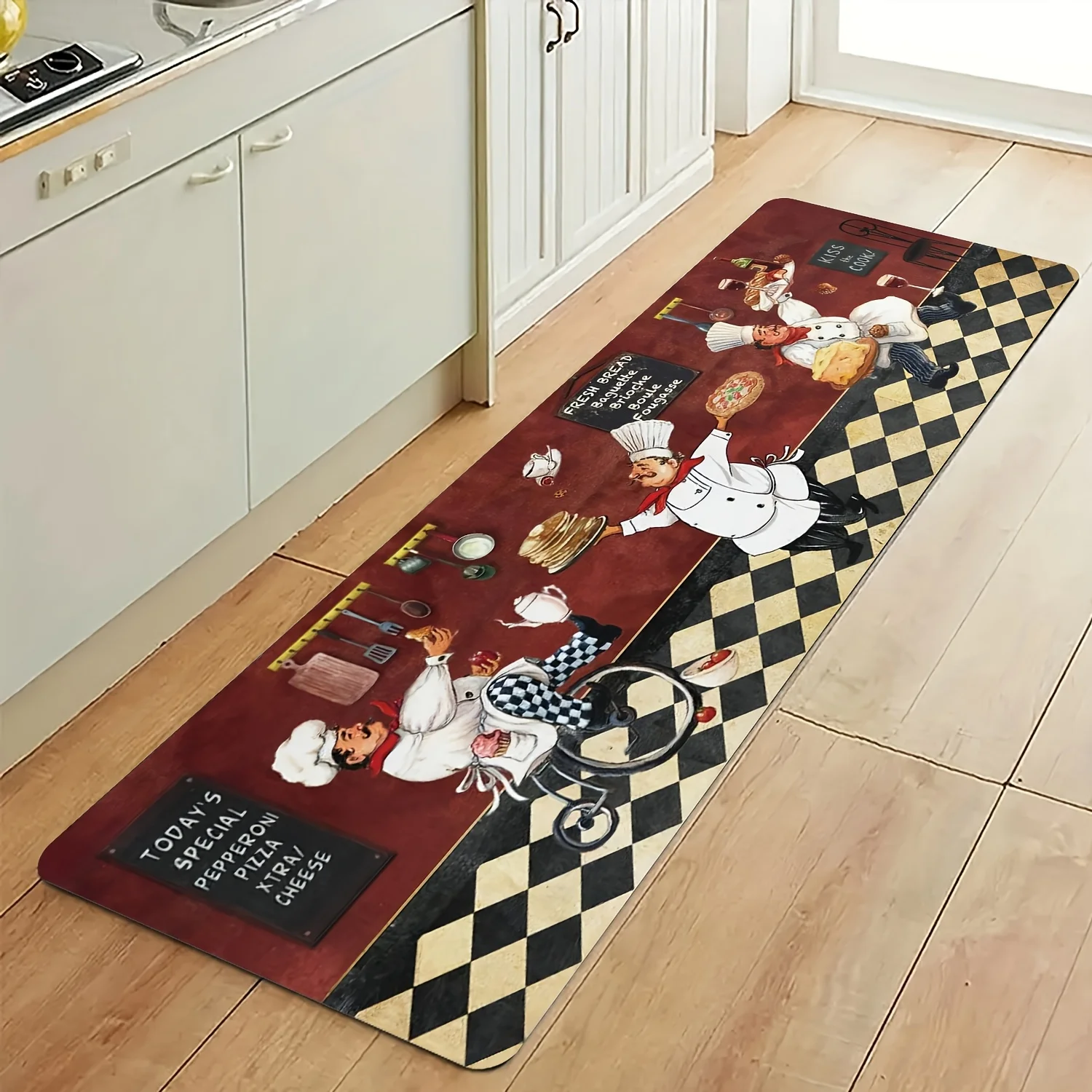 Vintage-Küchenteppich mit floralem Koi-Hahn-Muster, Heimdekoration, bedruckt, schwarz, farbenfrohes Design, Bodendekoration, Wohnzimmer