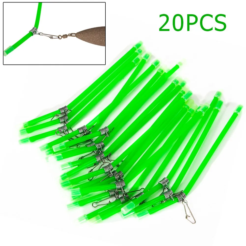 20 Pcs Sea Fishing Anti Tangle Feeder Boom Luminous Green ABS Anti Tangle Booms With Snaps Tube Balance Connector