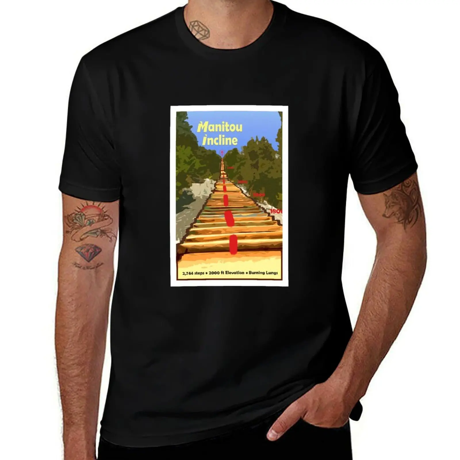 Manitou Incline Hike Artwork T-Shirt Basic Crew Neck Short Sleeve Top T-Shirt