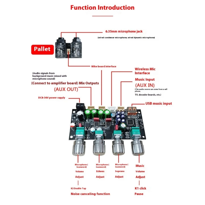  Professional 8-36V Karaoke Reverberation Board Front Stage Effect Sound Amplifier Preamp Board DSP Mixing Module