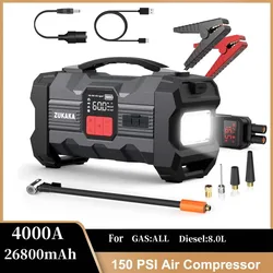 ZUKAKA 4000A Jump Starter with Air Compressor Power Bank Portable Emergency Battery Booster Starting Device for Cars