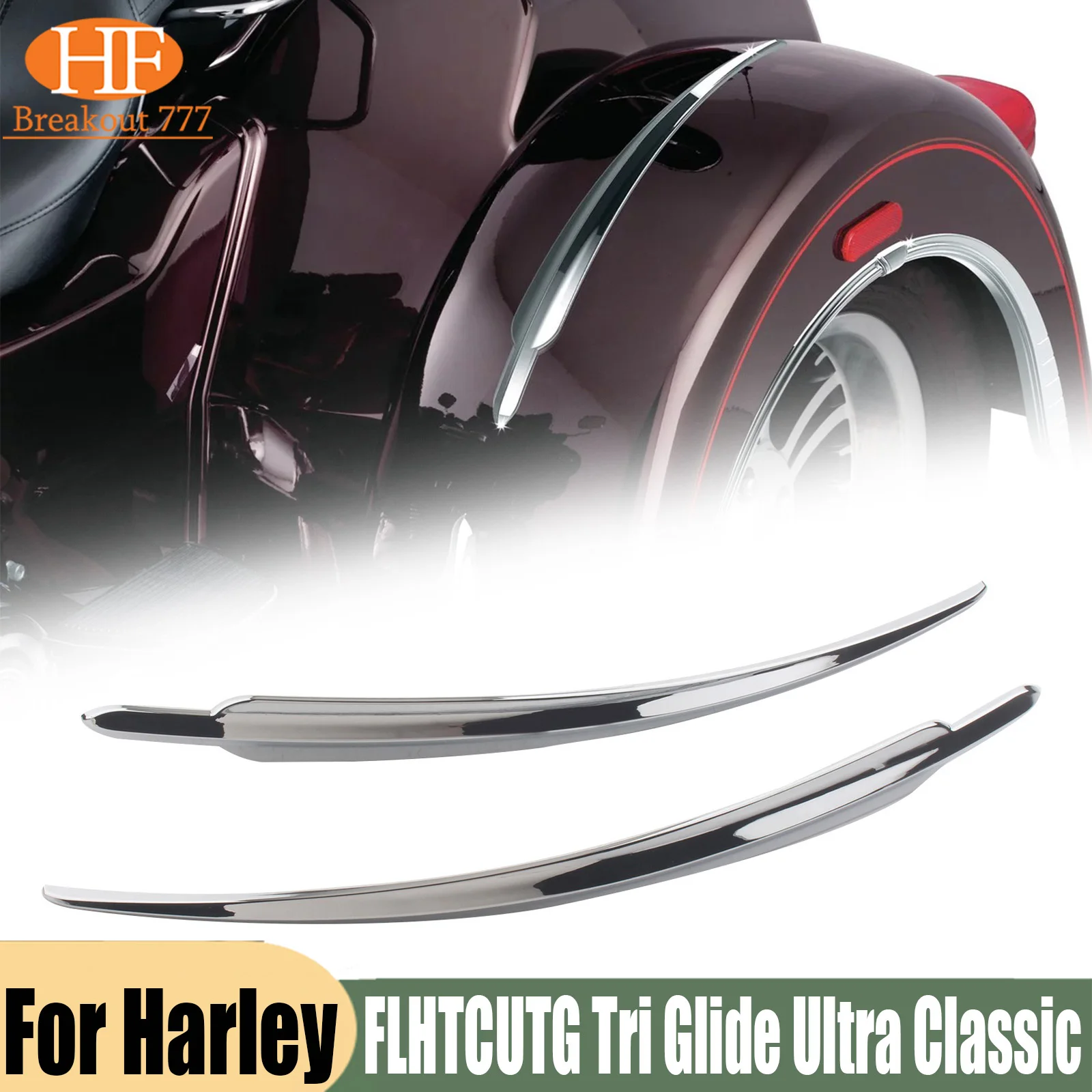Acabamento Central Superior do Para-lama Traseiro Compatível com Harley Trike Tri Glide Ultra FLHTCUTG Cromado Preto