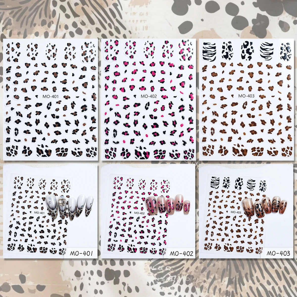 Autocollants pour ongles imprimés léopard, 3/6 feuilles, marron, noir, rose, motif Animal, guépard, zèbre, autocollants pour ongles