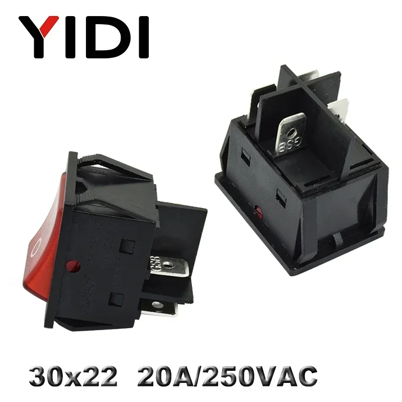 KCD4-201 30x22 30A 250VAC Heavy Duty KCD4 Rocker Switch 20A 250VAC DPST ON OFF latching 12V 220V Red Green Blue LED Illuminated