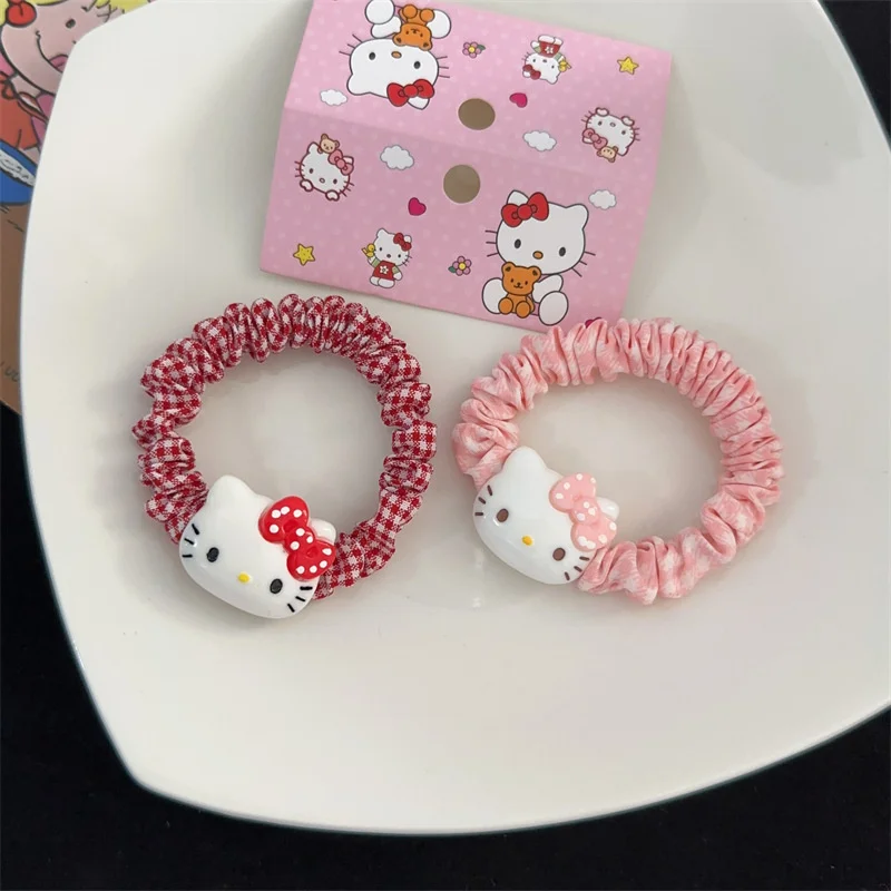 2Pcs Hello Kitty Hair Rope Cute Girl Cartoon Rubber Band Kids Girl Hair Accessories