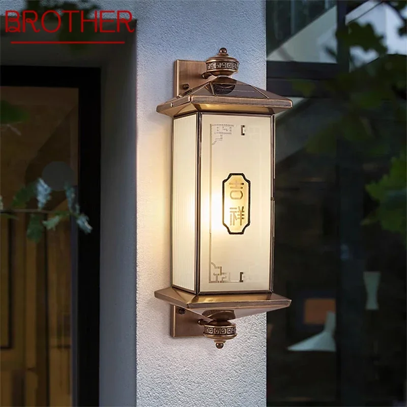 

BROTHER Contemporary Solar Brass Outdoor Wall Lamps Simplicity Waterproof Creative Balcony Hallway Courtyard Villa Gate Hotel