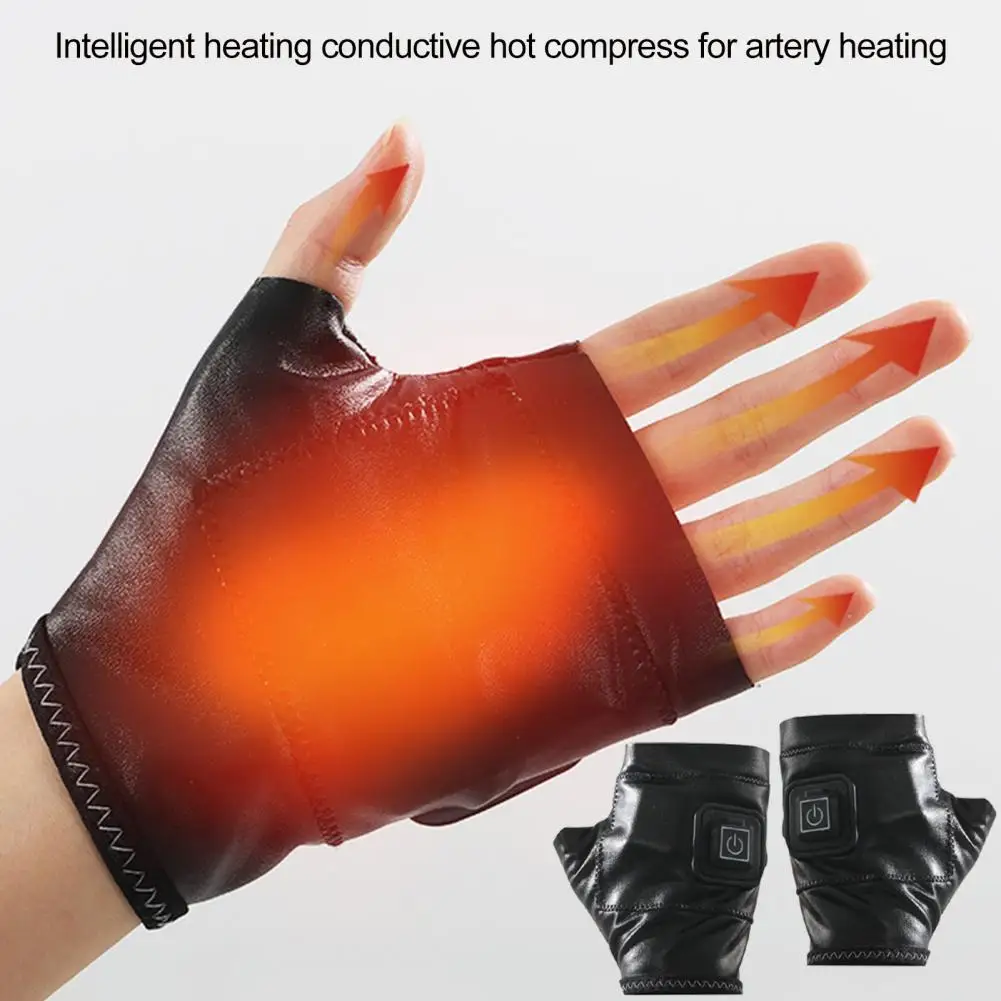 Thermal Gloves 1 Pair Soft Overheat Protection 5V/0.5A Half Finger Electric Heating Gloves for Office