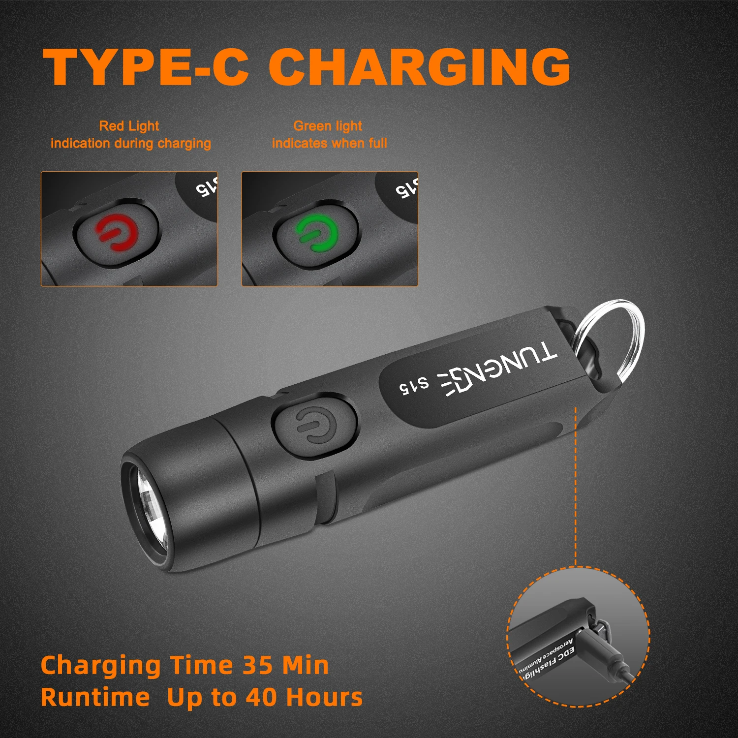 S15 Mini Flashlight Keychain Torch 650 Lumens Extremely High Brightness IP66 W/P TYPE-C Fast Charging Lighting Tool