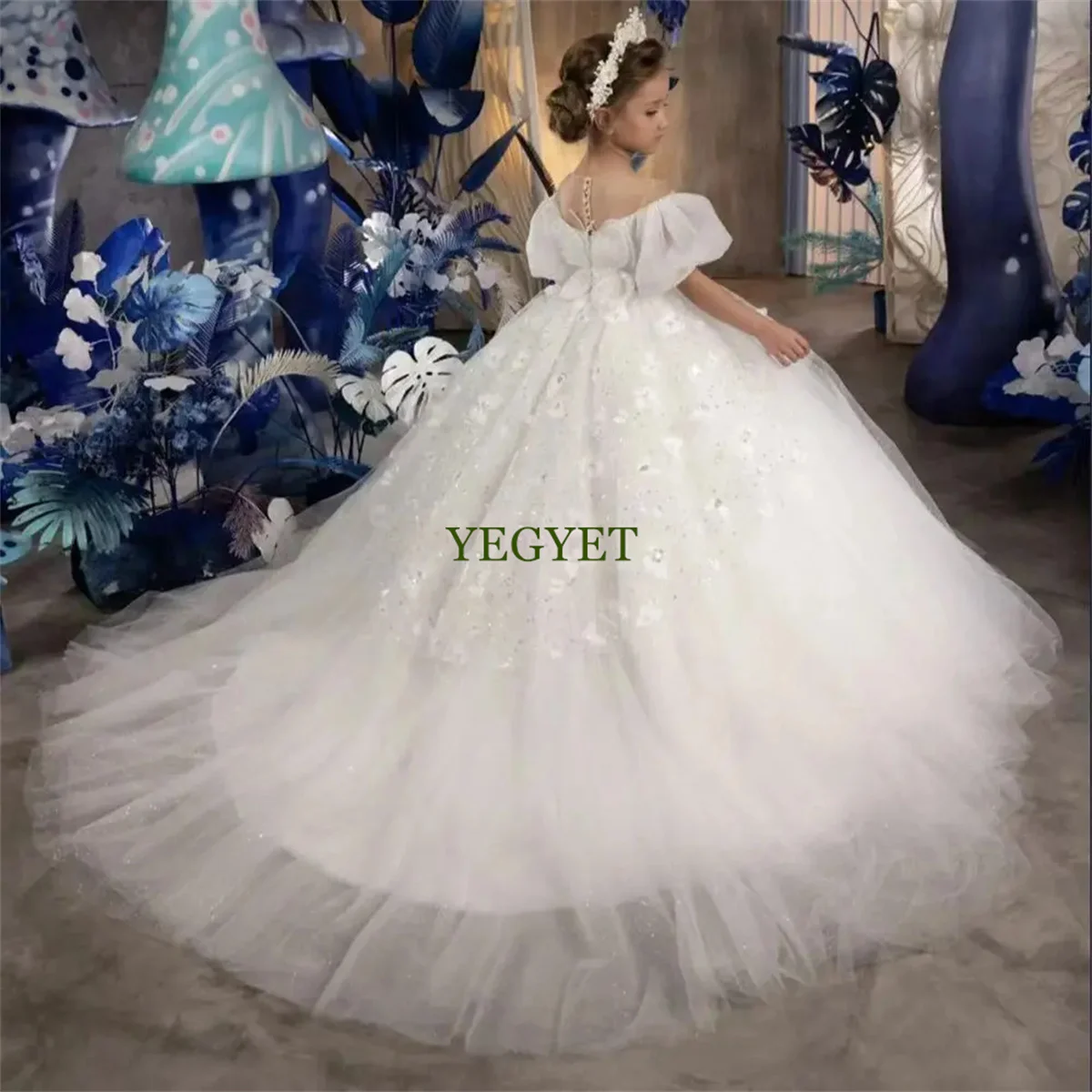 

Flower Girl Dress For Wedding White Princess Dress Tulle Puffy Sleeveless With Bow Child Birthday Party First Formal Ball Gowns