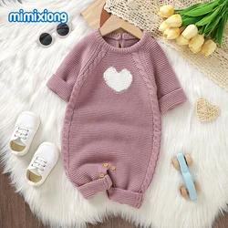Baby Rompers Autumn Winter Long Sleeve Knitted Newborn Boys Girls Heart Jumpsuits 0-18m Winter One Piece Infant Toddler Outfits