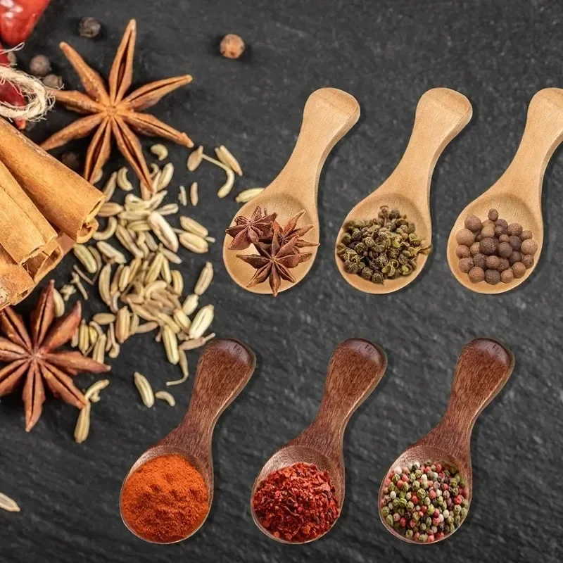 1/10Pc Short Handle Small Wooden Spoons Tea Honey Coffee Kitchen Spice Condiment Salt Sugar Enduring Mini Baby Spoon Accessories