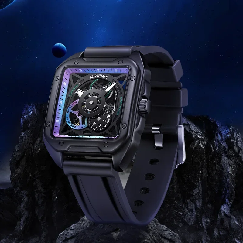 

Hollow Tourbillon Automatic Watch Man Fashion Silicone Band Sports Waterproof Glow in The Dark Mechanical Watch Men