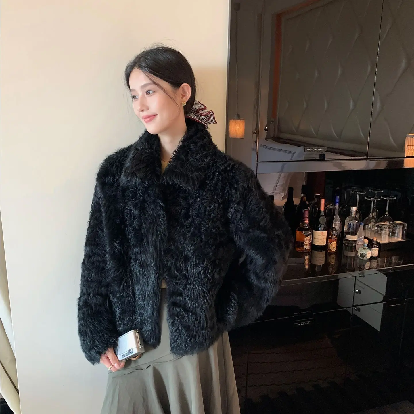 Abrigos grises de piel sintética para mujer, ropa de calle desmontable, estilo motociclista para ancianos, envoltura flocada, contraste, teñido de púrpura, Multicolor Ins