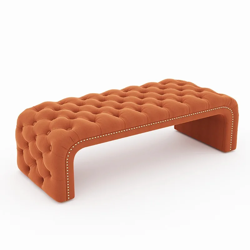 Orange leather shoe changing stool, American light luxury designer shoe stool at the door of the home, simple and modern