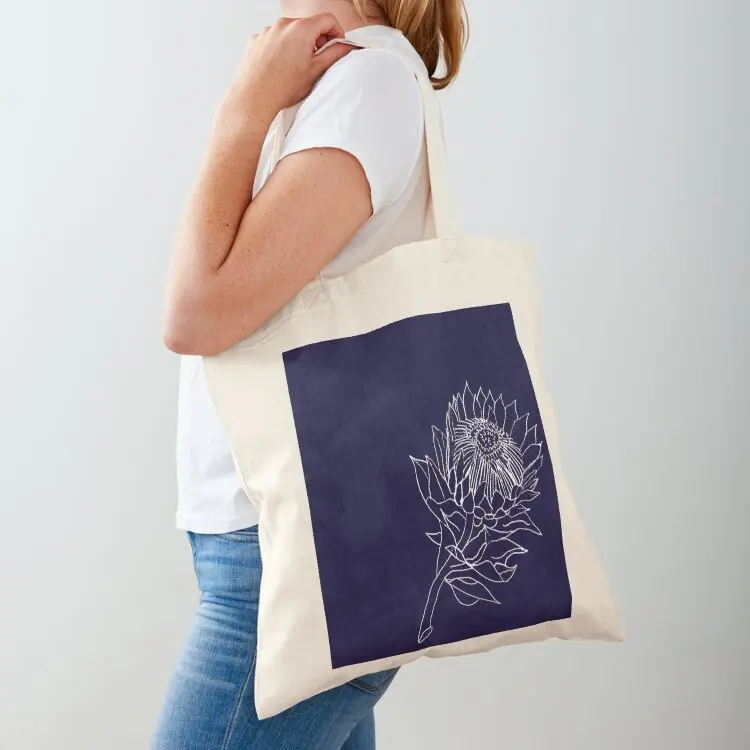 

King Protea - Line Drawing: Navy and White Tote Bag shopping bag logo Women's shopping bag tote woman Shopper